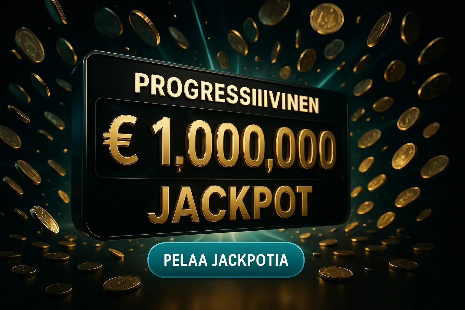 Suomalainen kasinobanneri progressiivisella jackpot-laskurilla ja kolikkosateella