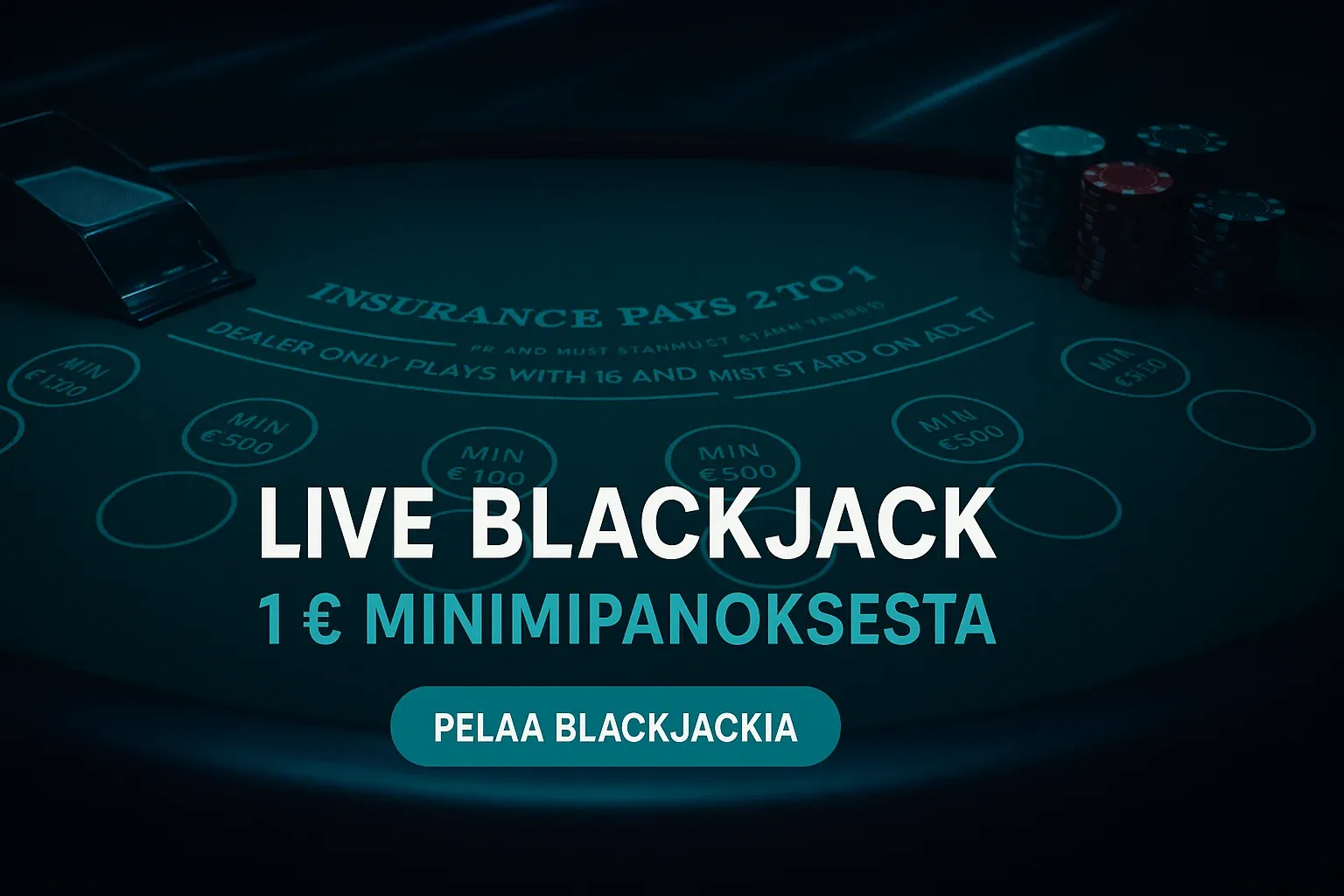 Fotorealistinen live blackjack -pöytä ja 1 € minimipanos kasinobannerissa